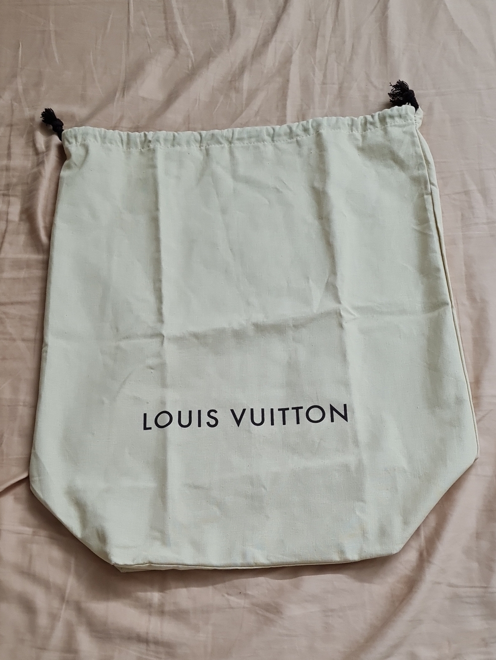 Louis Vuitton Cream Drawstring Dust Bag with Brown Logo